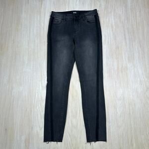 PAIGE Verdugo Ankle Skinny Jeans Black Stretch Mid Rise Raw Hem Modern 26